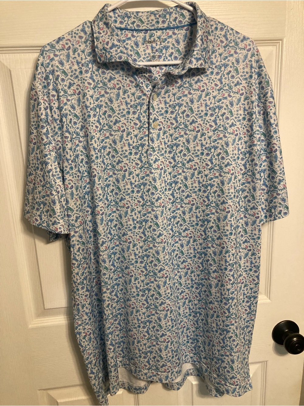 johnnie-O white, Blue Paisley Polo with Pink & Green cocktail Accents